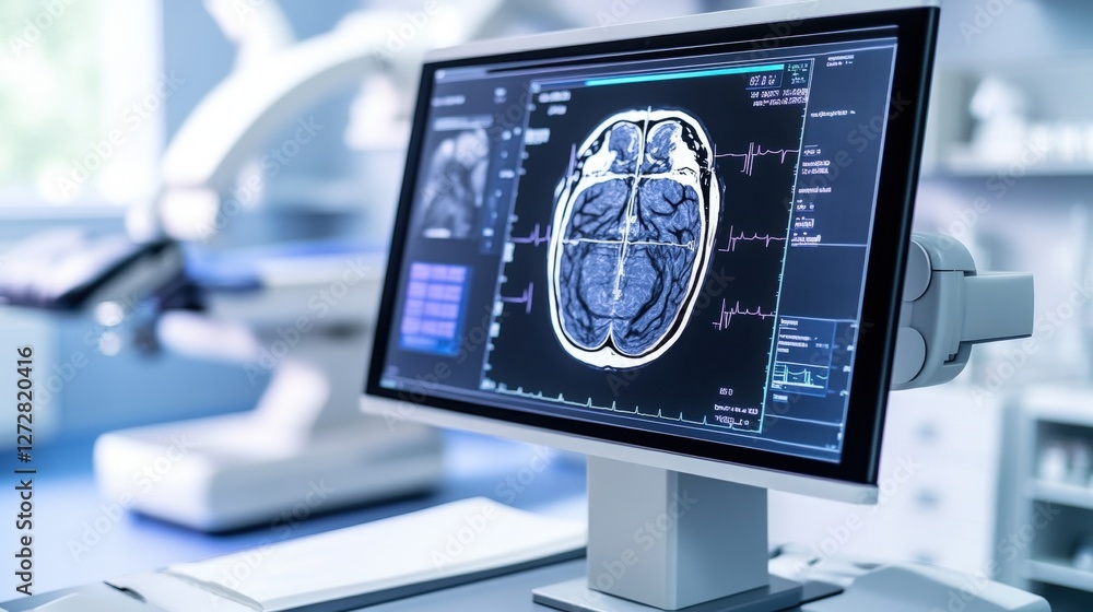 Aufkleber computer screen displaying mri scan in a futuristic medical laboratory with advanced ai technology