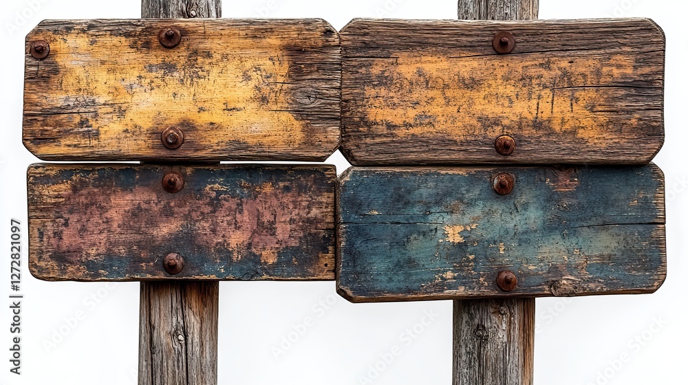 Poster blank empty wooden rustic signage sign board signpost with various assorted mockup templates for art
