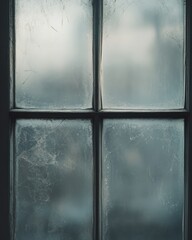Dementia risk symbolized by an old, cracked window with blurred glass. Featuring soft light and muted tones