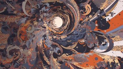 Abstract swirling tunnel design, interior view, artistic background, potential use as wallpaper or graphic