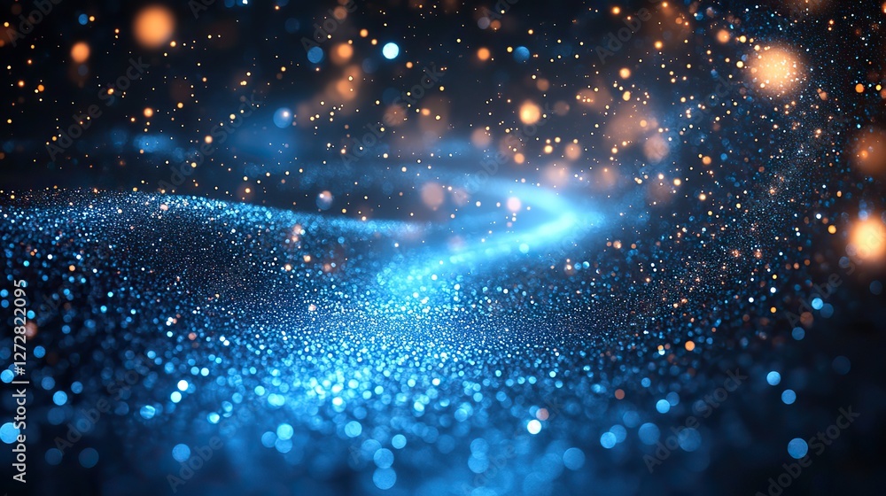 Poster blue bokeh particles glittering in a gradient dust effect creating a futuristic abstract background 