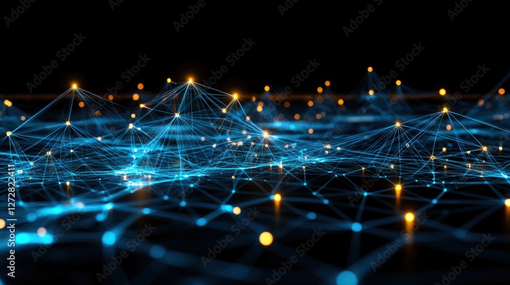 Aufkleber abstract blue background with glowing lights and network connections creating a digital technology c