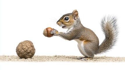 Obraz premium Adorable Grey Squirrel Holding an Acorn on Sandy Ground