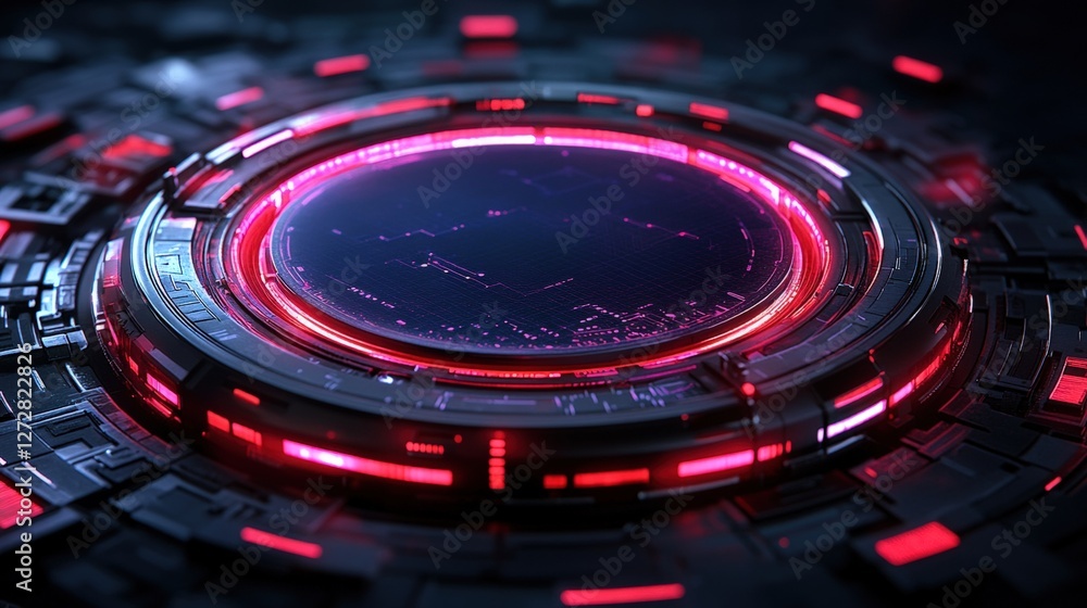Poster futuristic clock design with red lights against an abstract technology background digital art