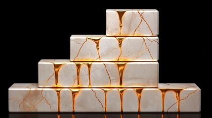 Abstract Luxury Gold Dripping on Cracked Marble Blocks Modern Geometric Design