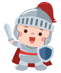 Cute Cartoon Knight with Sword and Shield