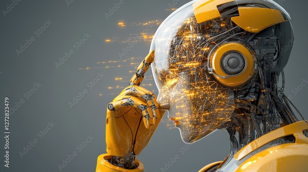 Aufkleber robot with headphones representing artificial intelligence and modern technology in a futuristic set
