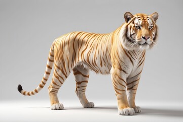 Naklejka premium Majestic golden tiger standing on a plain background.