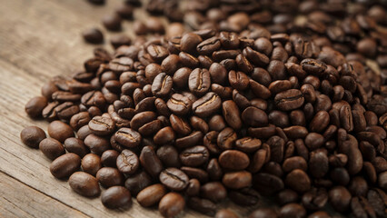 Fototapeta premium Macro Shot of Dark Roasted Coffee Beans, Highlighting their Texture