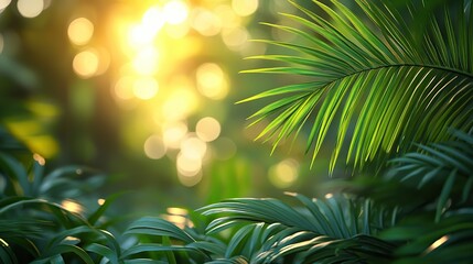 blurred nature bokeh in green park by beach with tropical coconut trees for tranquil,serene outdoor design projects perfect for spring,summer themes featuring lush foliage