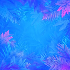 Luminous Tropical Foliage Glowing with Neon Blue and Pink Pastel Shades Artistic Background Design.