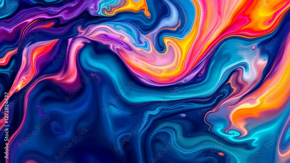Poster vibrant flowing abstract colors create dynamic wavelike patterns in continuous motion