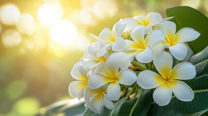 Fototapeta premium Delicate White and Yellow Flowers Glowing in Sunrise Light