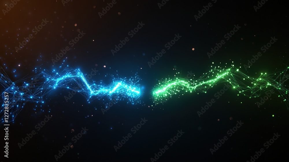 Aufkleber glowing lights and blue green network lines on a dark background creating a futuristic digital desig