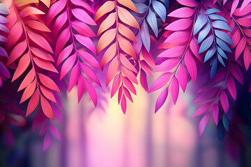 Vibrant pink & blue leaves, autumn forest background, nature wallpaper
