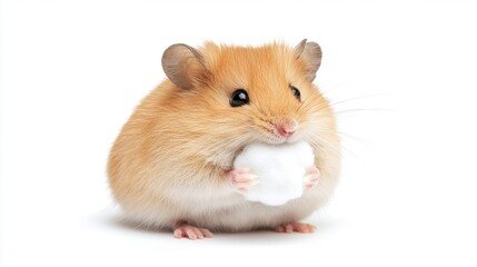Obraz premium Adorable Hamster Holding a Cotton Ball