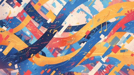 Naklejka premium Abstract colorful waves with shapes, design background, vibrant colors