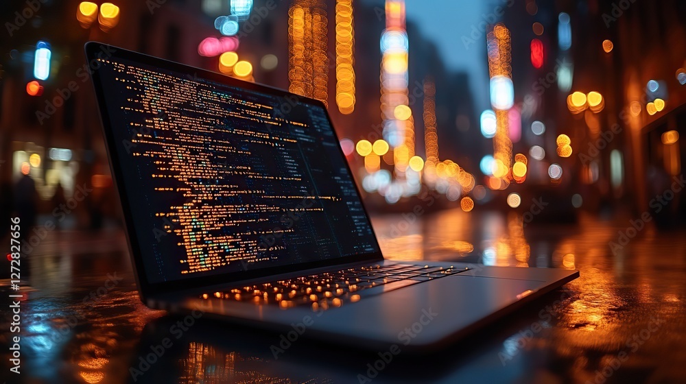 Poster business professional engaged in software development,cybersecurity programming at night n detailed 