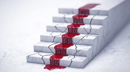 Abstract Red Liquid Dripping Down Cracked Stone Steps Surreal Staircase Bleeding Steps Conceptual