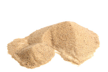 Heap of sand isolated on white background. Closeup