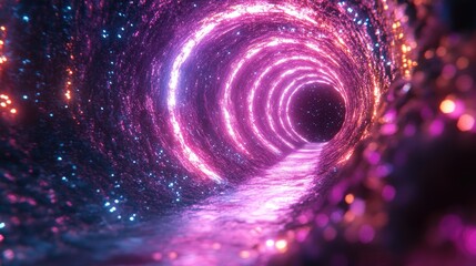 Abstract glowing tunnel, vibrant colors, surreal light, background, digital art, futuristic, wallpaper, possible use for sci-fi design