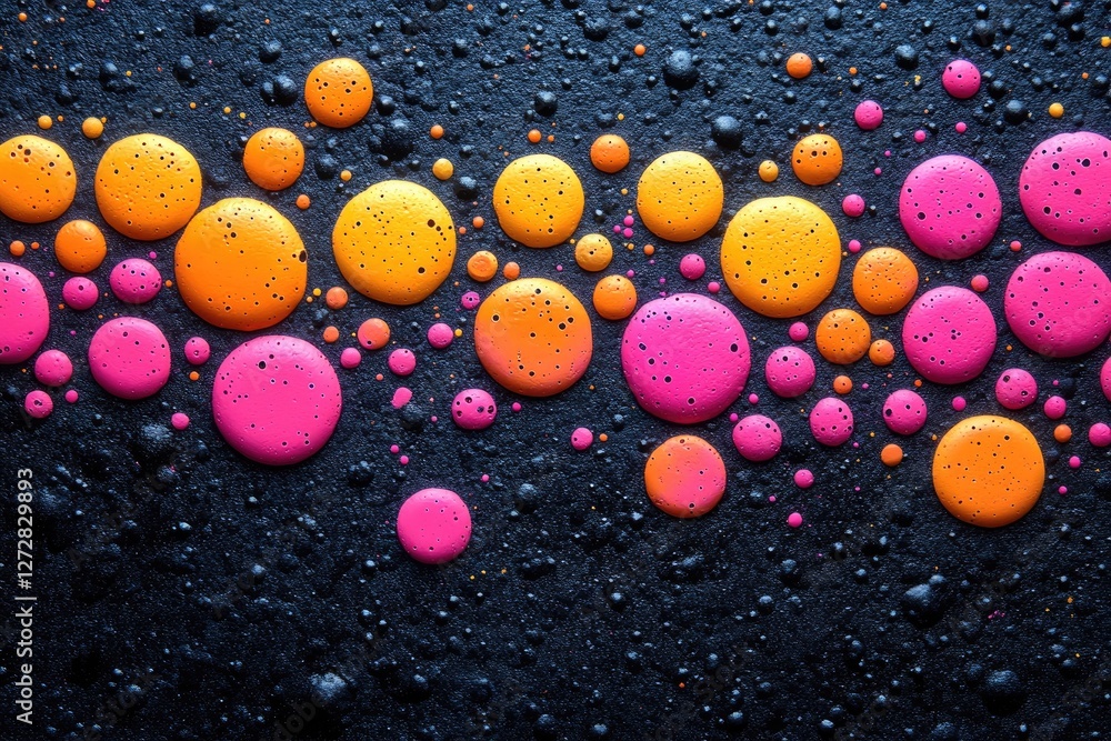 Poster abstract colorful paint blobs on dark background. ideal for designs needing vibrant, textured elemen