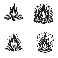 Vector Silhouette of a Campfire Pit on White Background