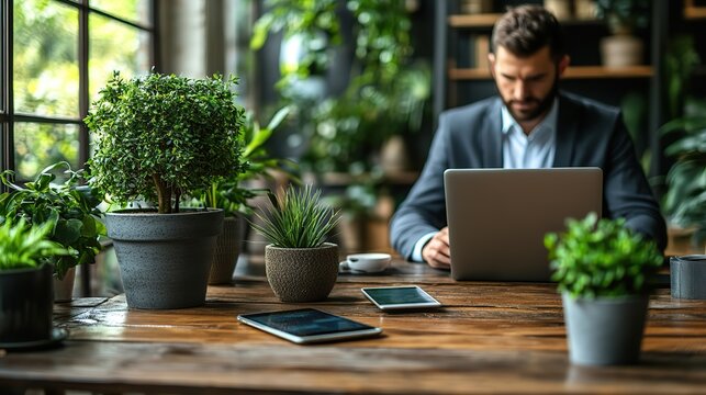 businessman typing on laptop smartphone,tablet with internet search concept on office desk
