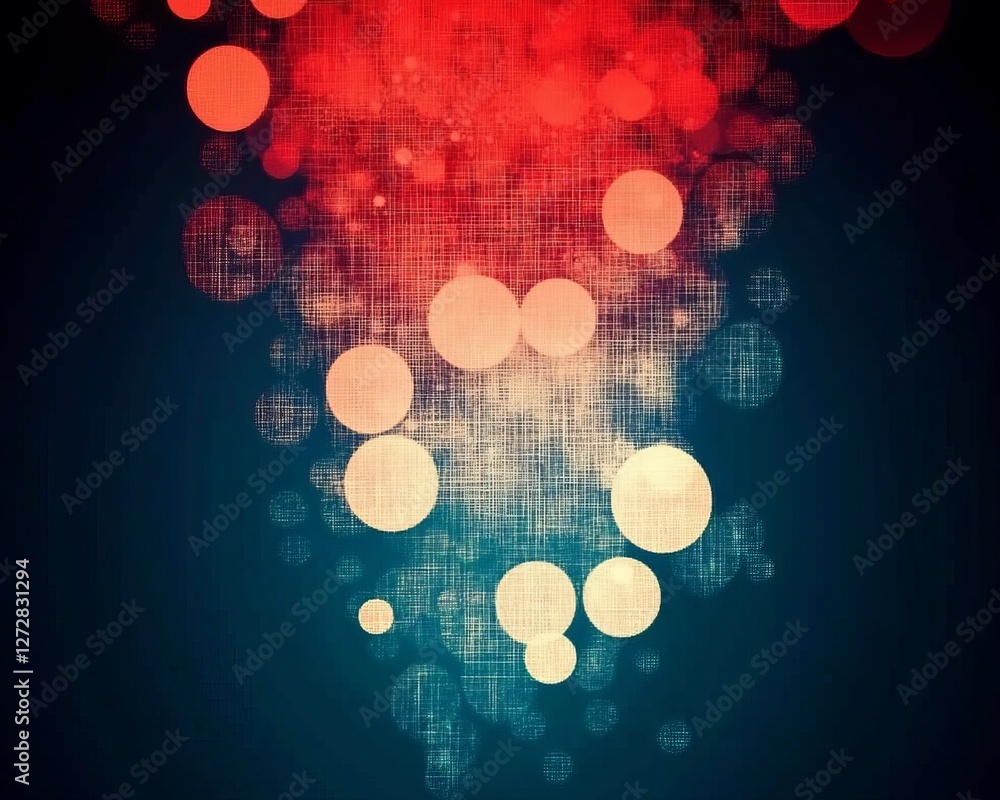Poster a vibrant abstract background featuring red, orange, and blue circles with a textured appearance, cr