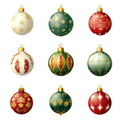 Nine Elegant Christmas Ornaments Red Green White Gold Festive Decor