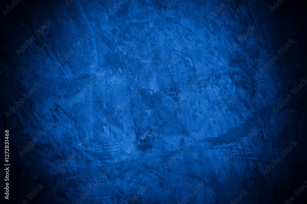 Aufkleber Old wall pattern texture cement blue dark abstract  blue color design are light with black gradient background.