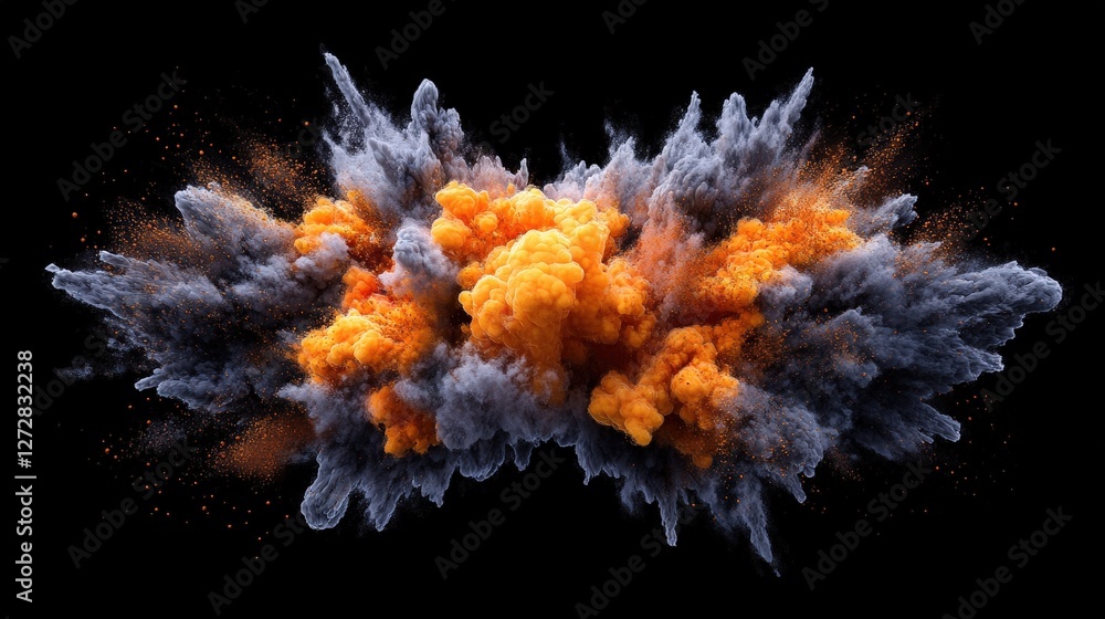 Poster generative ai concept art featuring orange and grey smoke on a black background with abstract design