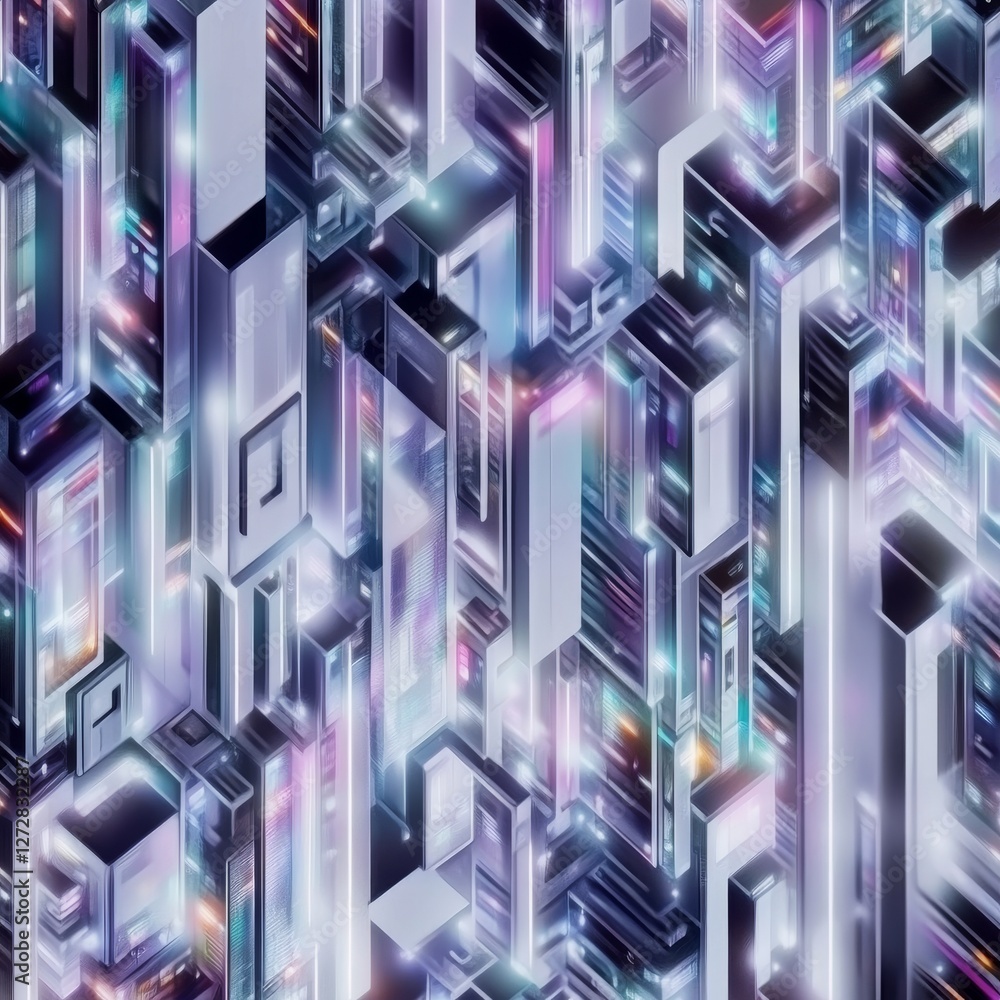 Aufkleber a vibrant, abstract pattern of geometric shapes and colors, creating a dynamic digital landscape ful