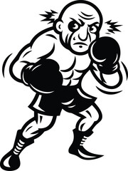 Muscular cartoon boxer in action premium quality silhouette vector art, muscular cartoon boxer in action line art vector illustration