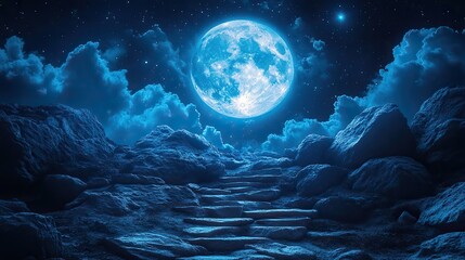 Fototapeta premium captivating full moon illuminating clouds,stars in night sky