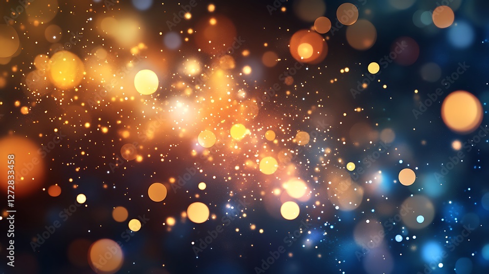 Poster abstract bokeh lights background with sparkling gold and blue particles
