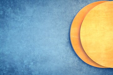 Warm yellow circles gently rest on cool blue textured background. AI Generated
