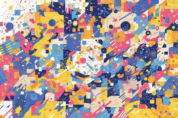 Fototapeta premium Abstract geometric shapes, vibrant colors, dynamic composition. Possible use Stock photo for design inspiration