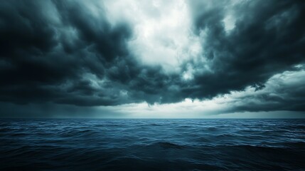 Fototapeta premium Dramatic Storm Clouds Over Dark Blue Ocean Water Landscape