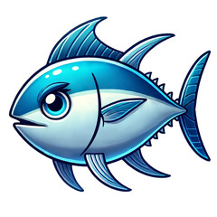 Obraz premium A vibrant and detailed digital illustration of a stylized blue tuna fish with a sleek body, sharp fins, and a determined expression.