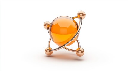 Abstract 3D Model of an Atom with Orbital Rings. Generative AI