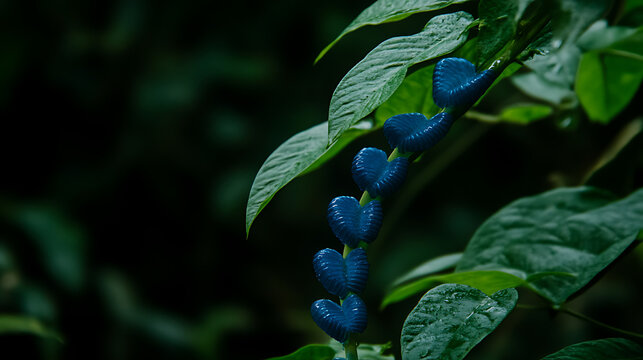 Striking Azure Discs Amidst Verdant Foliage A Botanical Composition of Dichorisandra thyrsiflora.