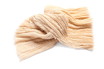 Fabric beige napkin isolated on white background