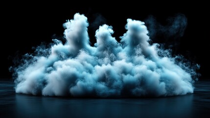 Naklejka premium Cloud of white smoke on a black background in a studio setting with dramatic lighting and effects