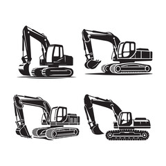 : "High-Quality Vector Silhouette of an Excavator on White Background"