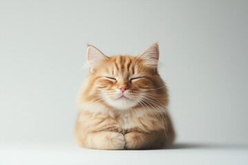 Peaceful Cream Colored Persian Cat with Closed Eyes and Folded Paws Showing Pure Contentment in Professional Studio Portrait with Soft Natural Light and Minimalist Setting