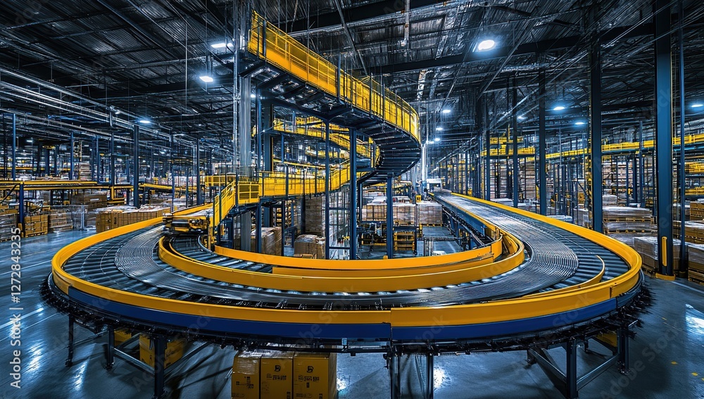 Poster automated conveyor system: efficiently transports packages through warehouse, optimizing logistics w