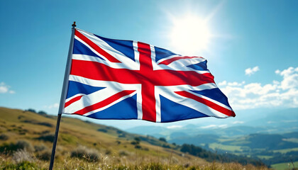United Kingdom flag union jack flying in the morning