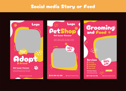 Set of Social media templates for pet shop, dog grooming and sale promotion.
