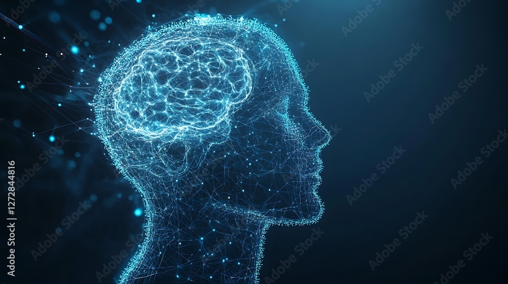 Poster digital brain, artificial intelligence and machine learning concept. 3d rendering